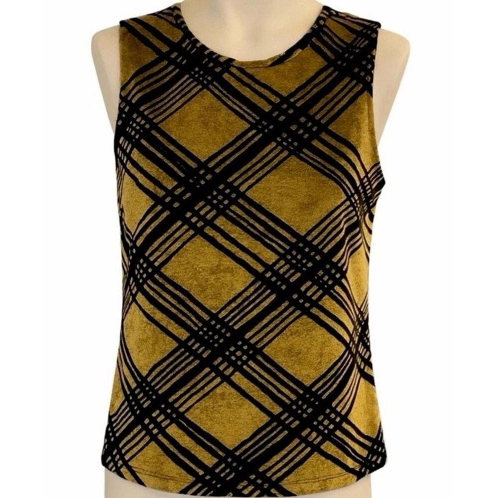 Banana Republic Vintage Made in Israel Gold & Black Textured Geometric Top M